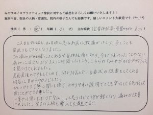 31歳女性　坐骨神経痛・骨盤のゆがみ・肩こり