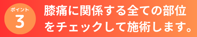 膝痛に関係するすべての部位をチェックして施術します。